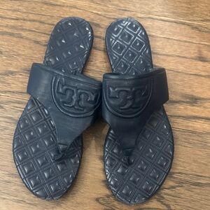 Tory Burch Black Quilted Sandals with Embossed Design